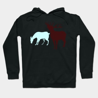 Red Deer Roaring Silhouette Retro Hoodie